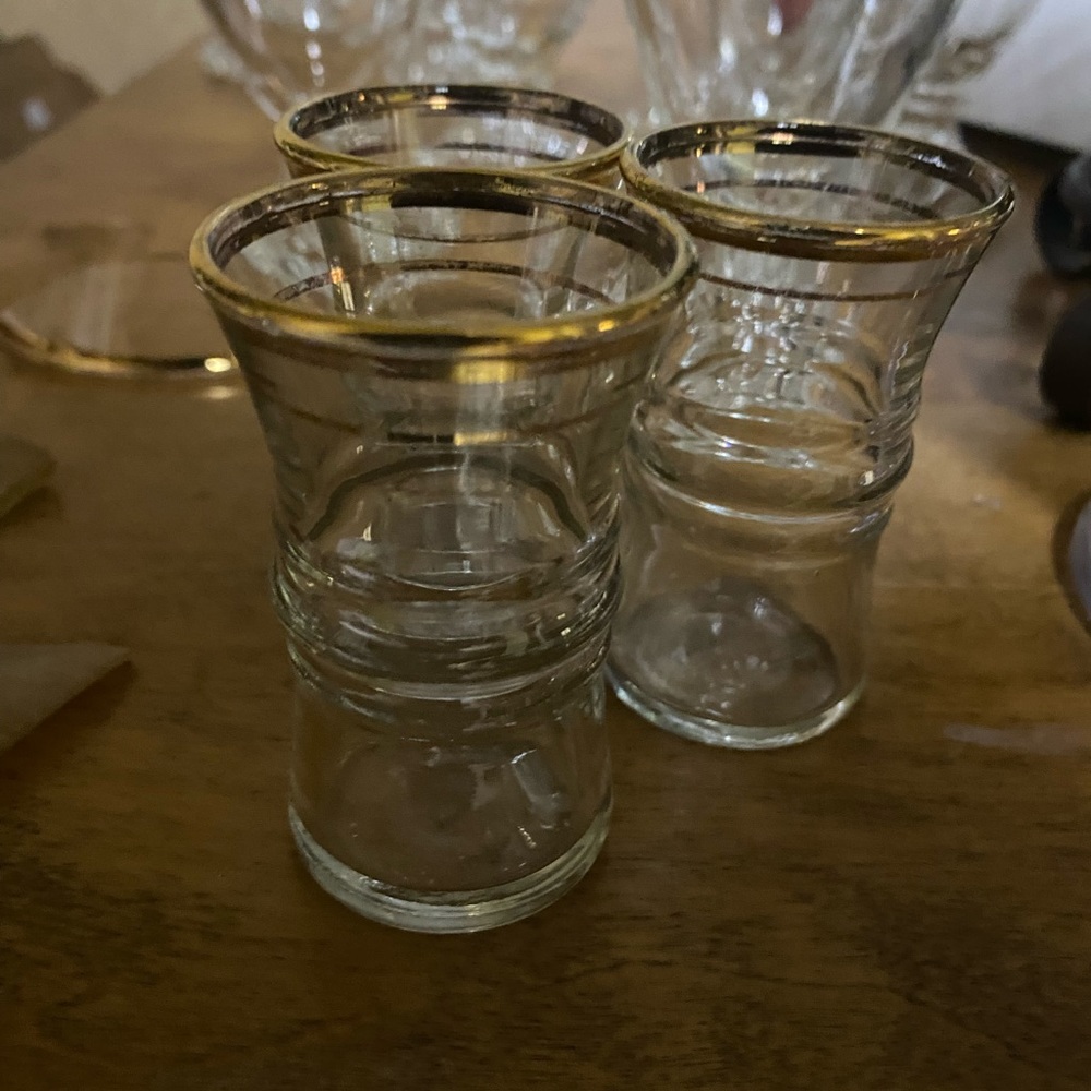 Anchor Hocking Berwick Boopie Set of 3 Cordial/shot Glasses Gold